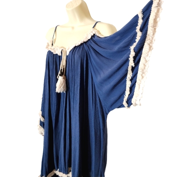 Raga Anthropologie Desert Sand Fringed & Tassled Boho Tunic Dress Navy Size S - Picture 8 of 11